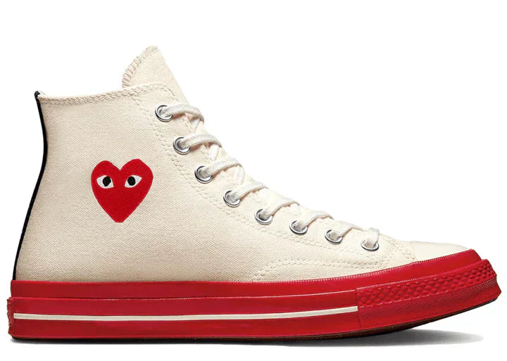 CONVERSE CHUCK TAYLOR ALL-STAR 70 HI COMME DES GARCONS PLAY EGRET RED MIDSOLE